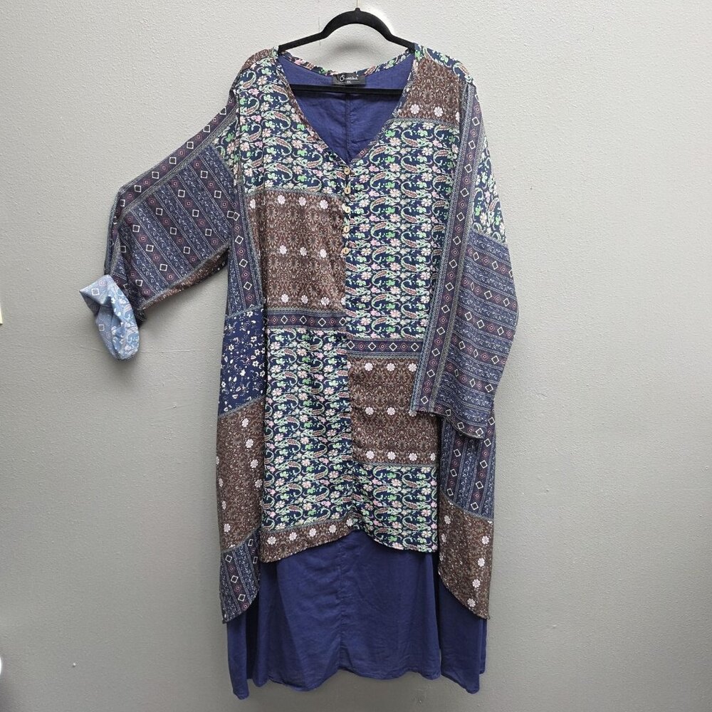 O-Selene Dress Womens 5XL Multicolor Boho Patchwork Floral Paisley Long Tunic